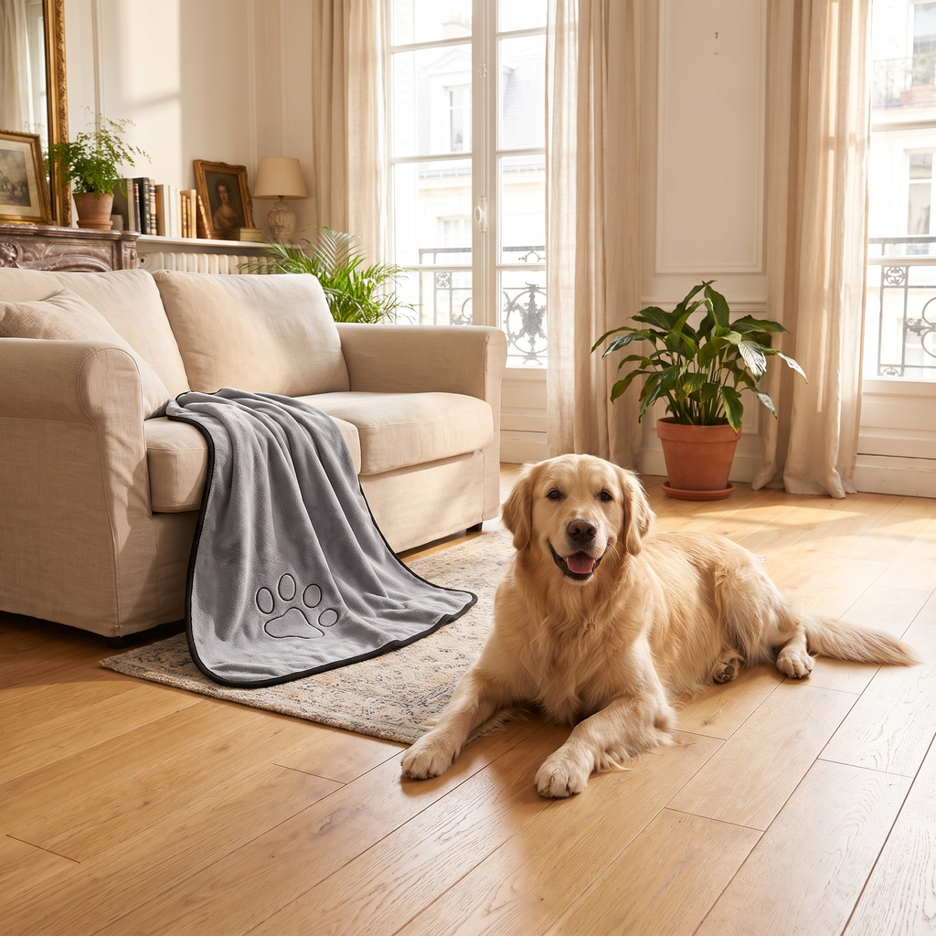 Kit Pattes Propres – Gobelet nettoie-pattes + serviette microfibre